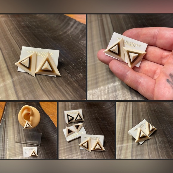 Vintage Jewelry - Vintage 14k Ivory Bone Horn Inlayed Pyramid Earrings 14K Ivory Bone Horn Earring